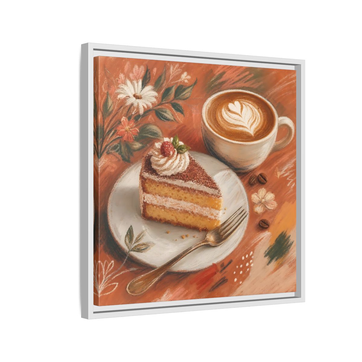 Side Mockup 10. Nature Coffee Cake Coffee Cake Art shown as stretched canvas wall art