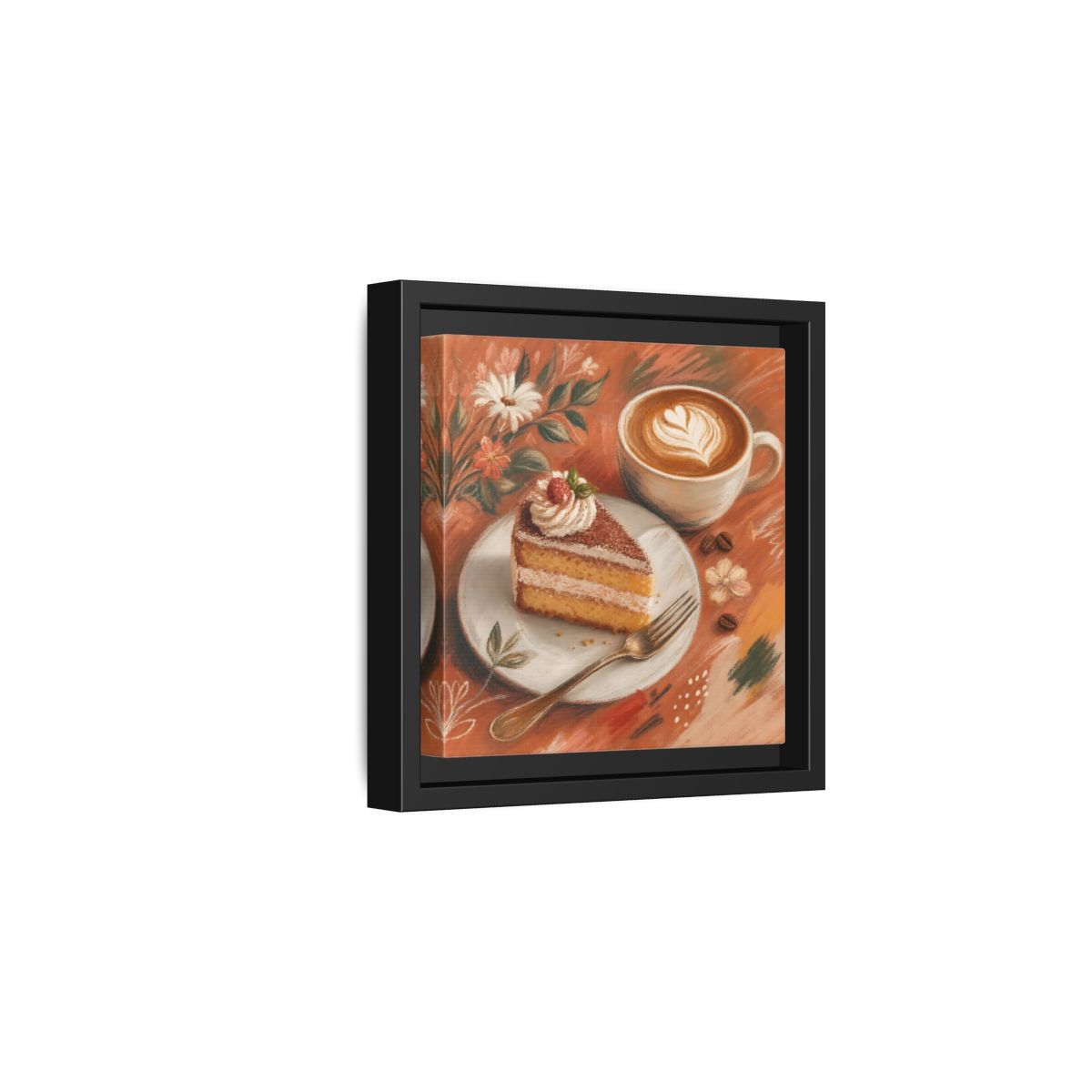 Side Mockup 3. Nature Coffee Cake Coffee Cake Art shown as stretched canvas wall art
