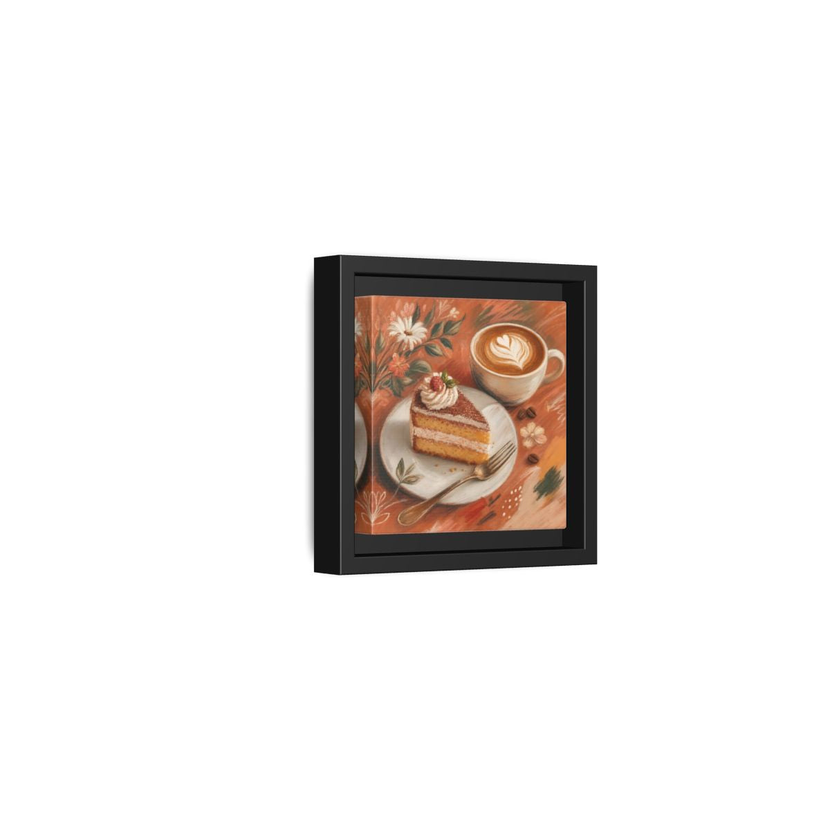 Side Mockup 24. Nature Coffee Cake Coffee Cake Art shown as stretched canvas wall art