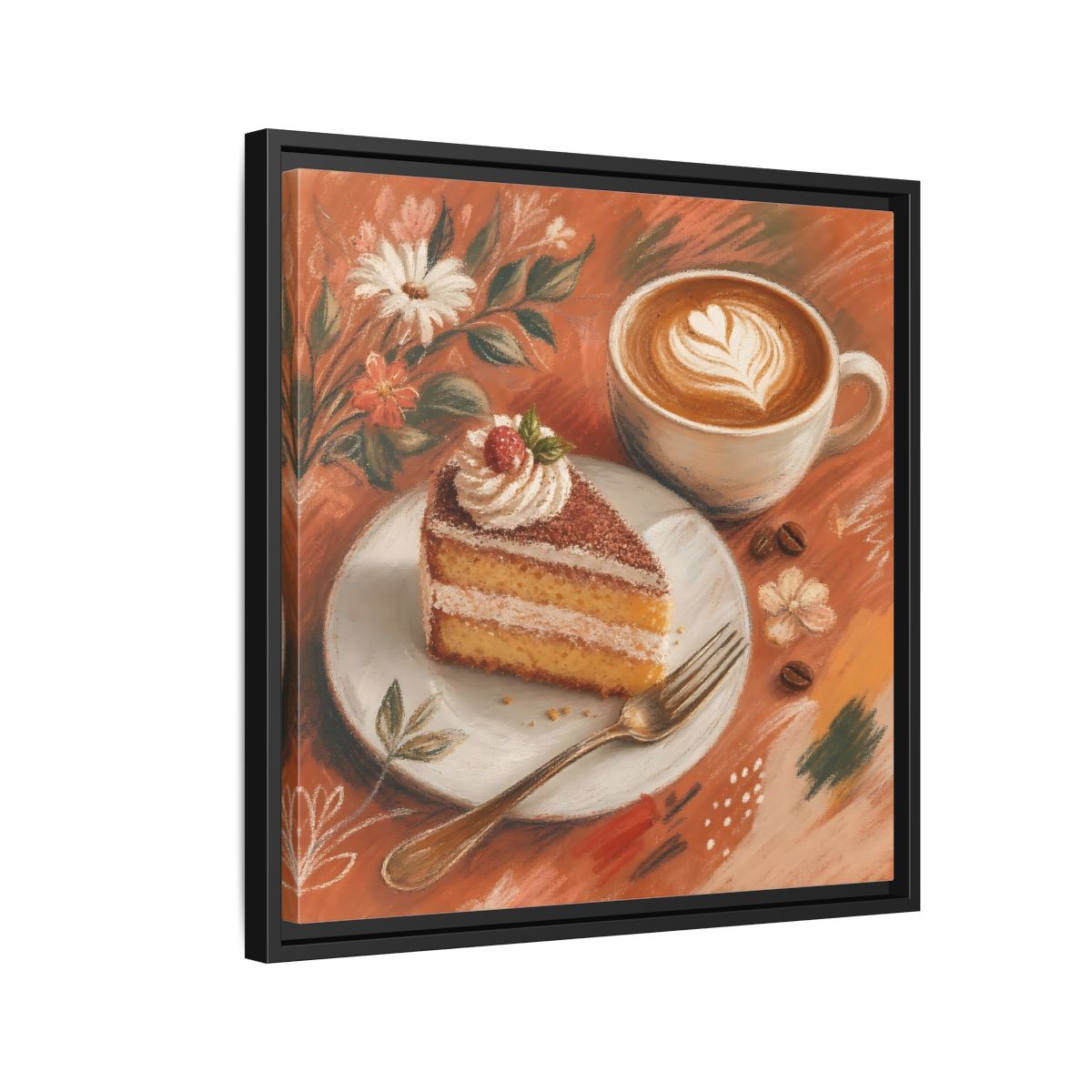 Side Mockup 12. Nature Coffee Cake Coffee Cake Art shown as stretched canvas wall art