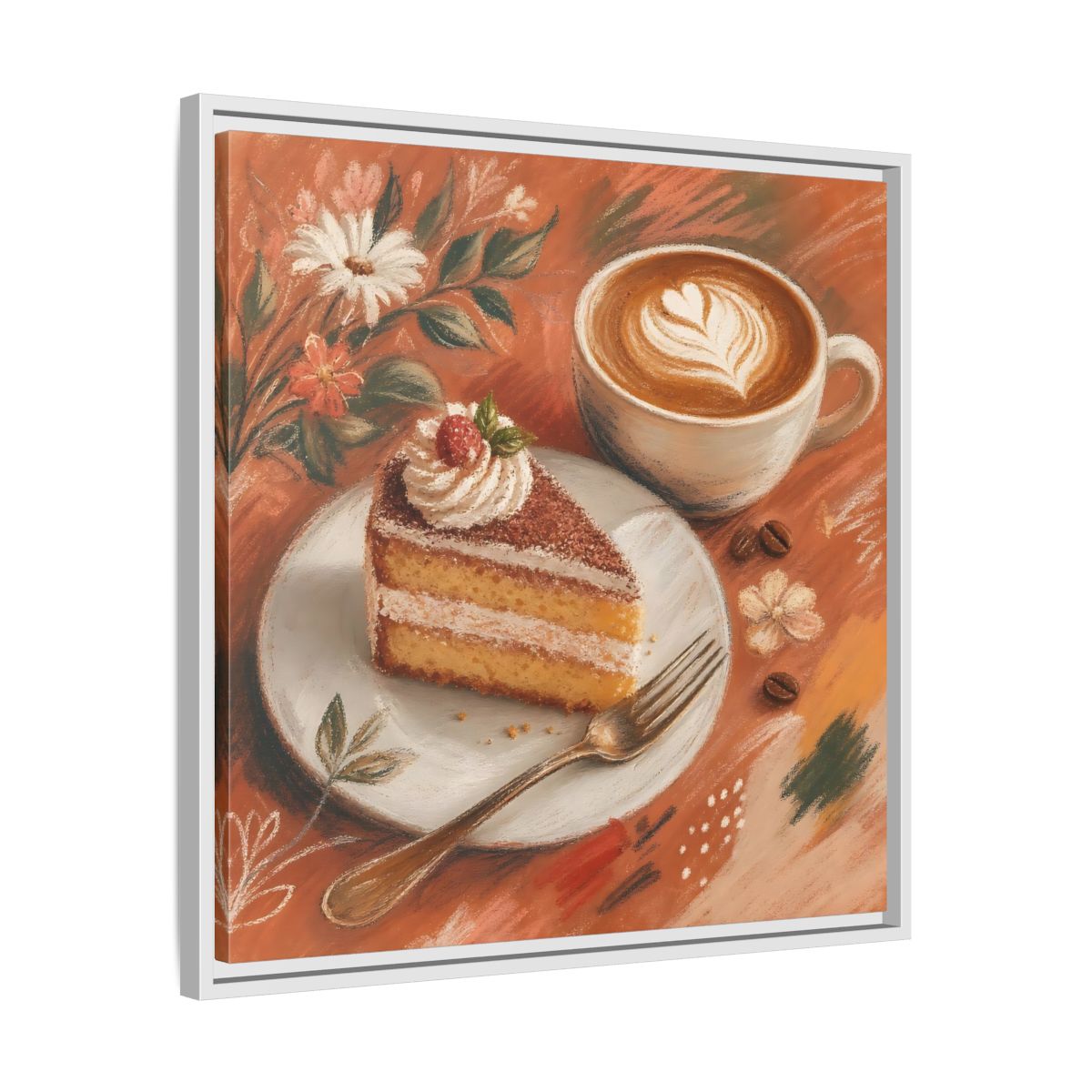 Side Mockup 26. Nature Coffee Cake Coffee Cake Art shown as stretched canvas wall art
