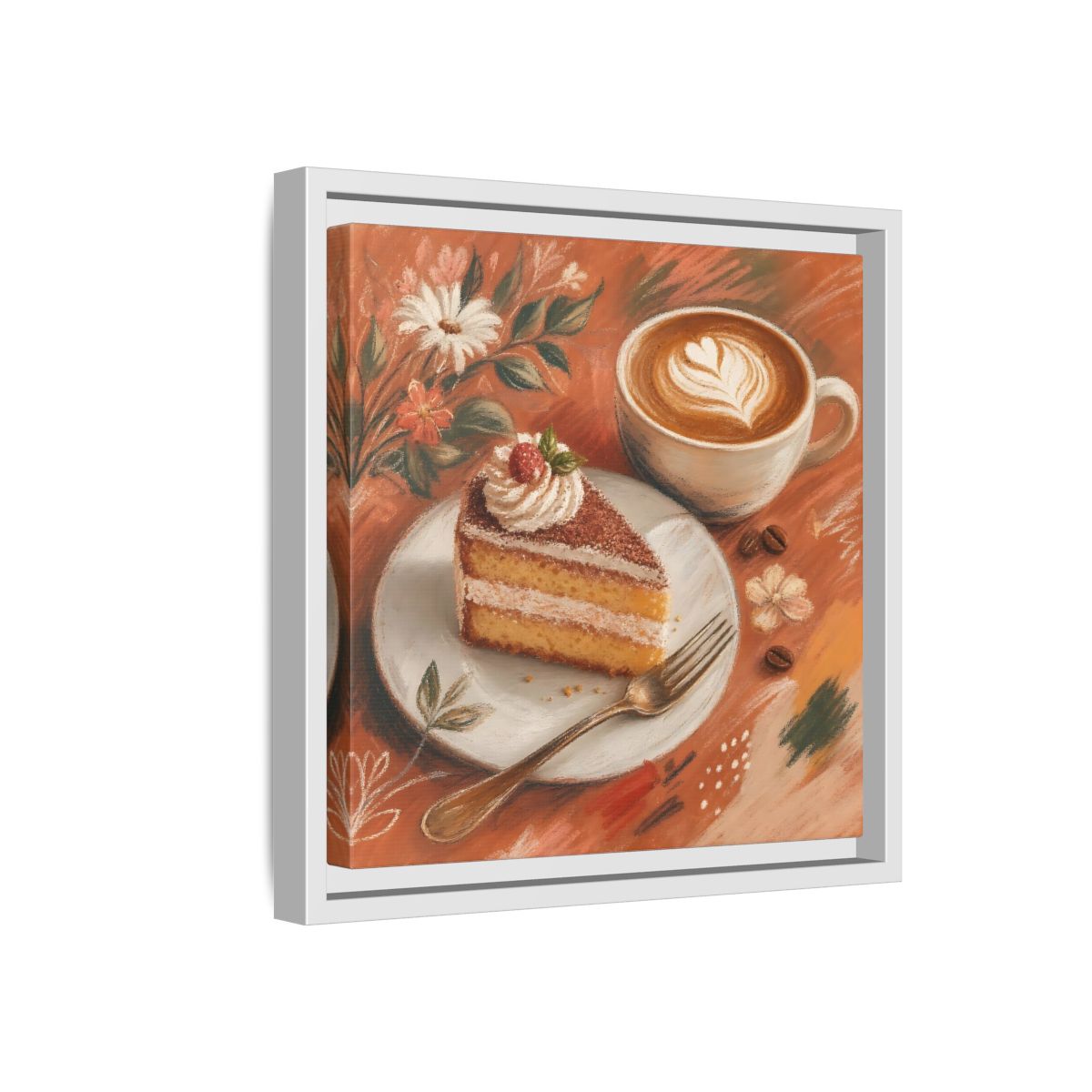 Side Mockup 16. Nature Coffee Cake Coffee Cake Art shown as stretched canvas wall art