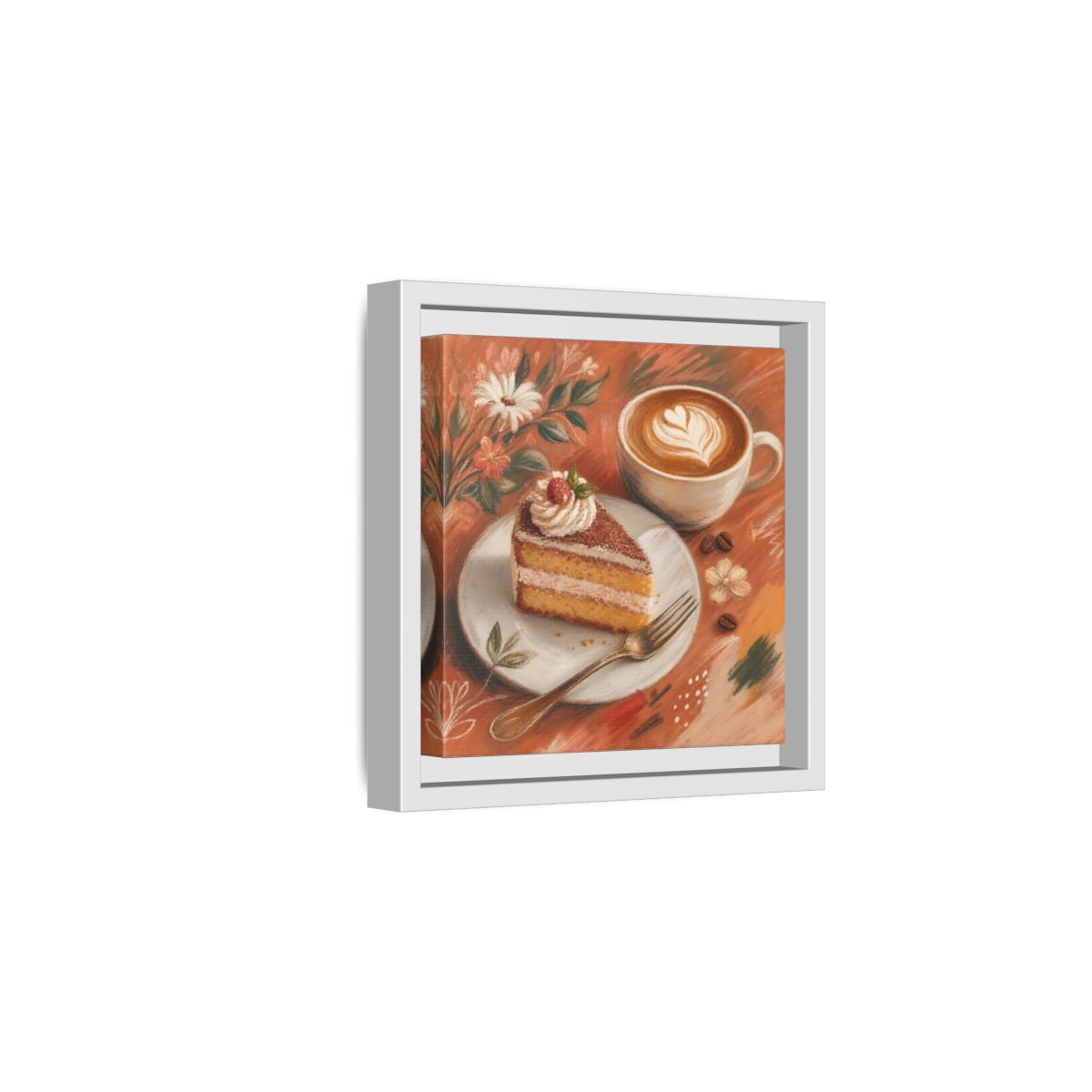 Side Mockup 1. Nature Coffee Cake Coffee Cake Art shown as stretched canvas wall art