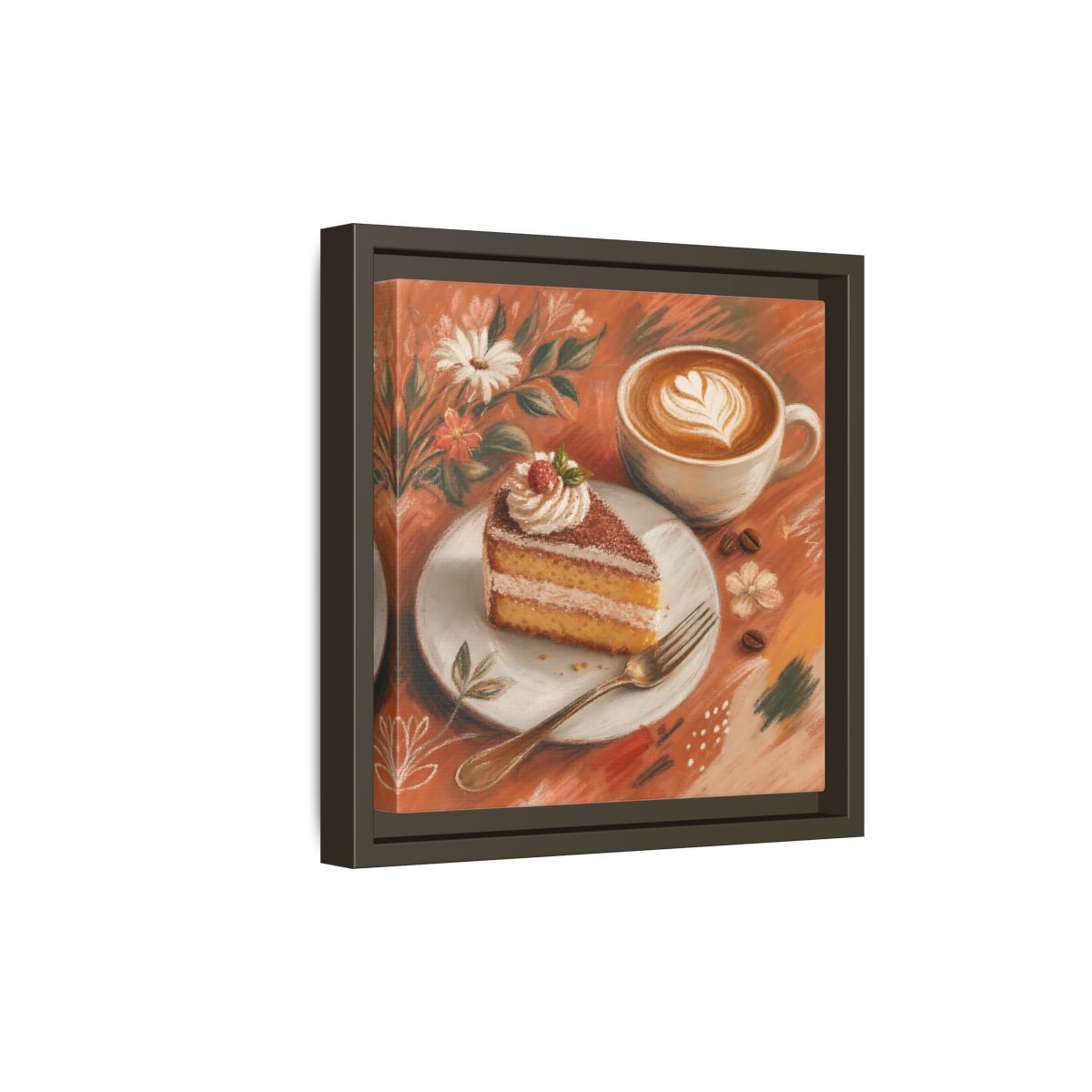 Side Mockup 20. Nature Coffee Cake Coffee Cake Art shown as stretched canvas wall art