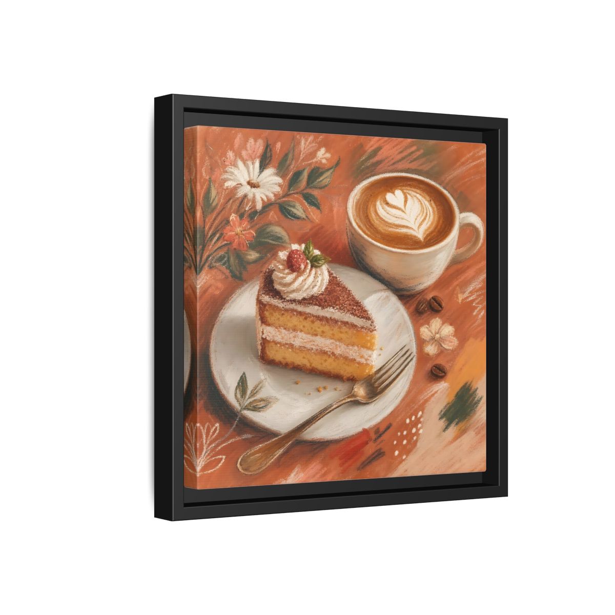 Side Mockup 18. Nature Coffee Cake Coffee Cake Art shown as stretched canvas wall art