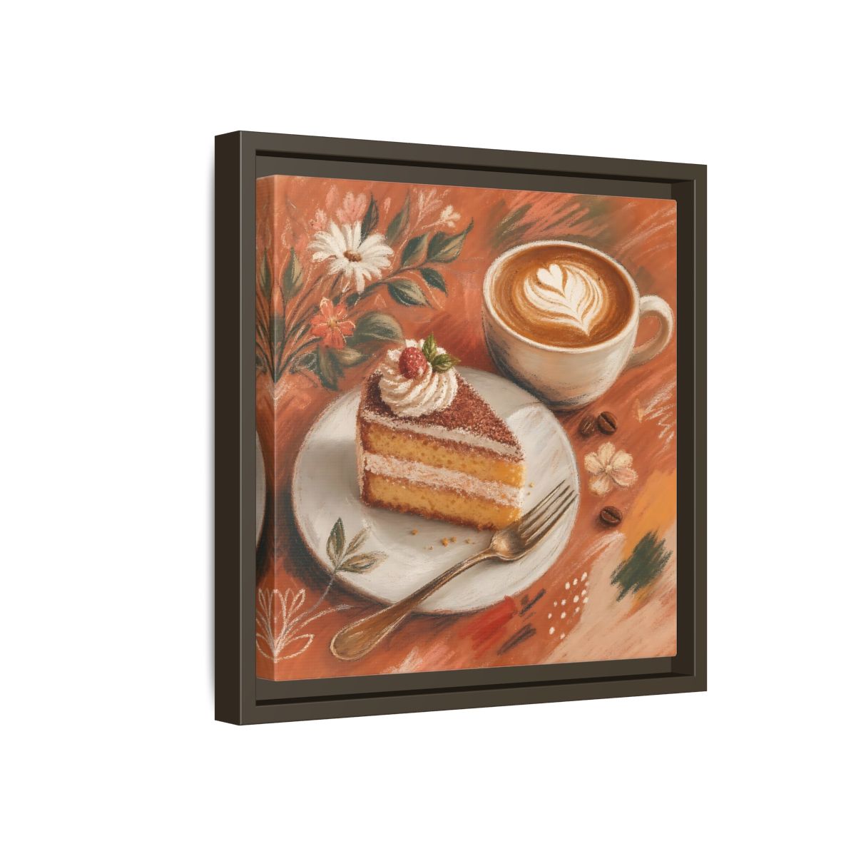 Side Mockup 17. Nature Coffee Cake Coffee Cake Art shown as stretched canvas wall art
