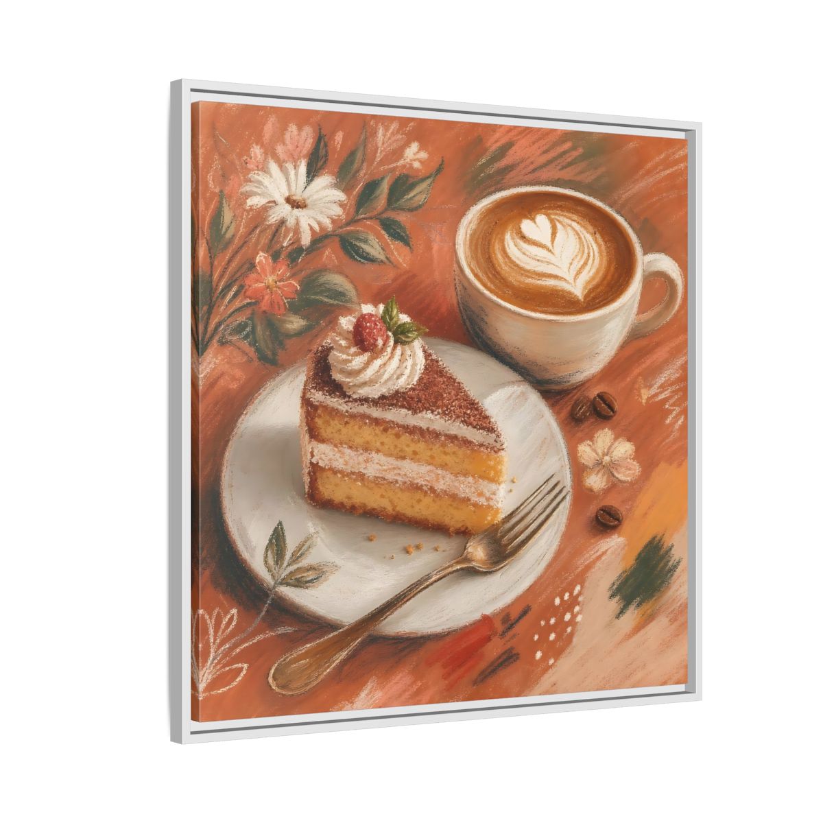 Side Mockup 7. Nature Coffee Cake Coffee Cake Art shown as stretched canvas wall art