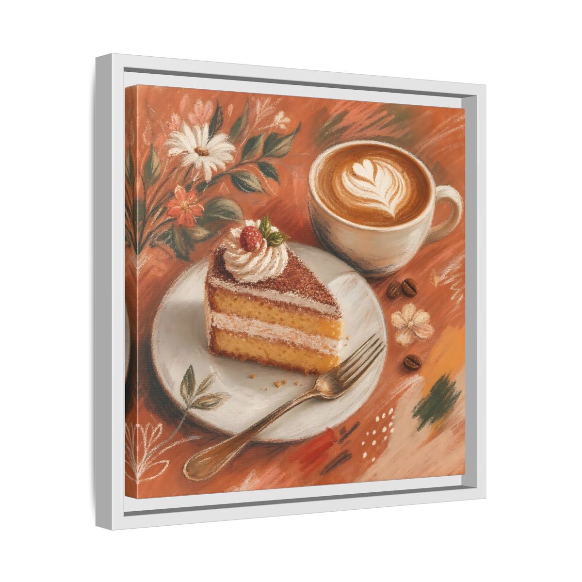Side Mockup 28. Nature Coffee Cake Coffee Cake Art shown as stretched canvas wall art