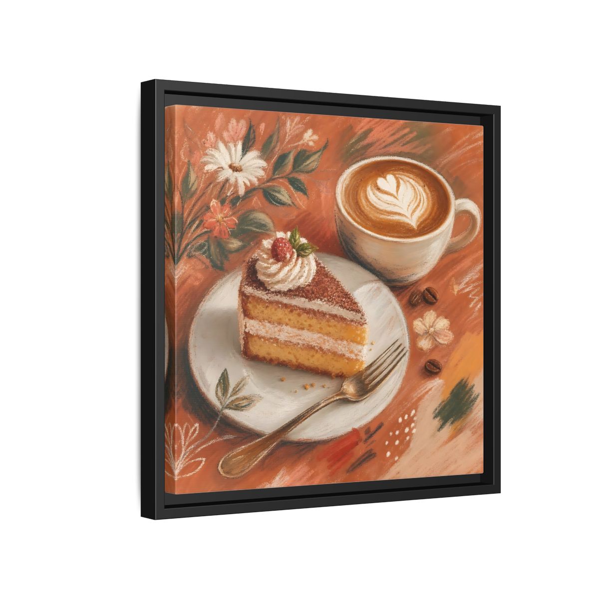Side Mockup 15. Nature Coffee Cake Coffee Cake Art shown as stretched canvas wall art