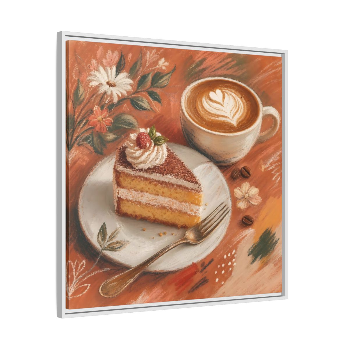 Side Mockup 25. Nature Coffee Cake Coffee Cake Art shown as stretched canvas wall art