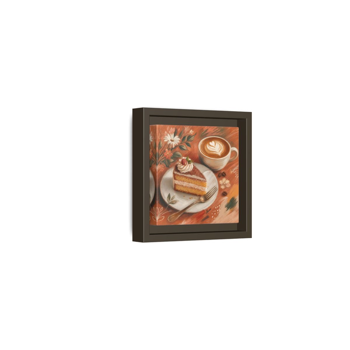 Side Mockup 23. Nature Coffee Cake Coffee Cake Art shown as stretched canvas wall art