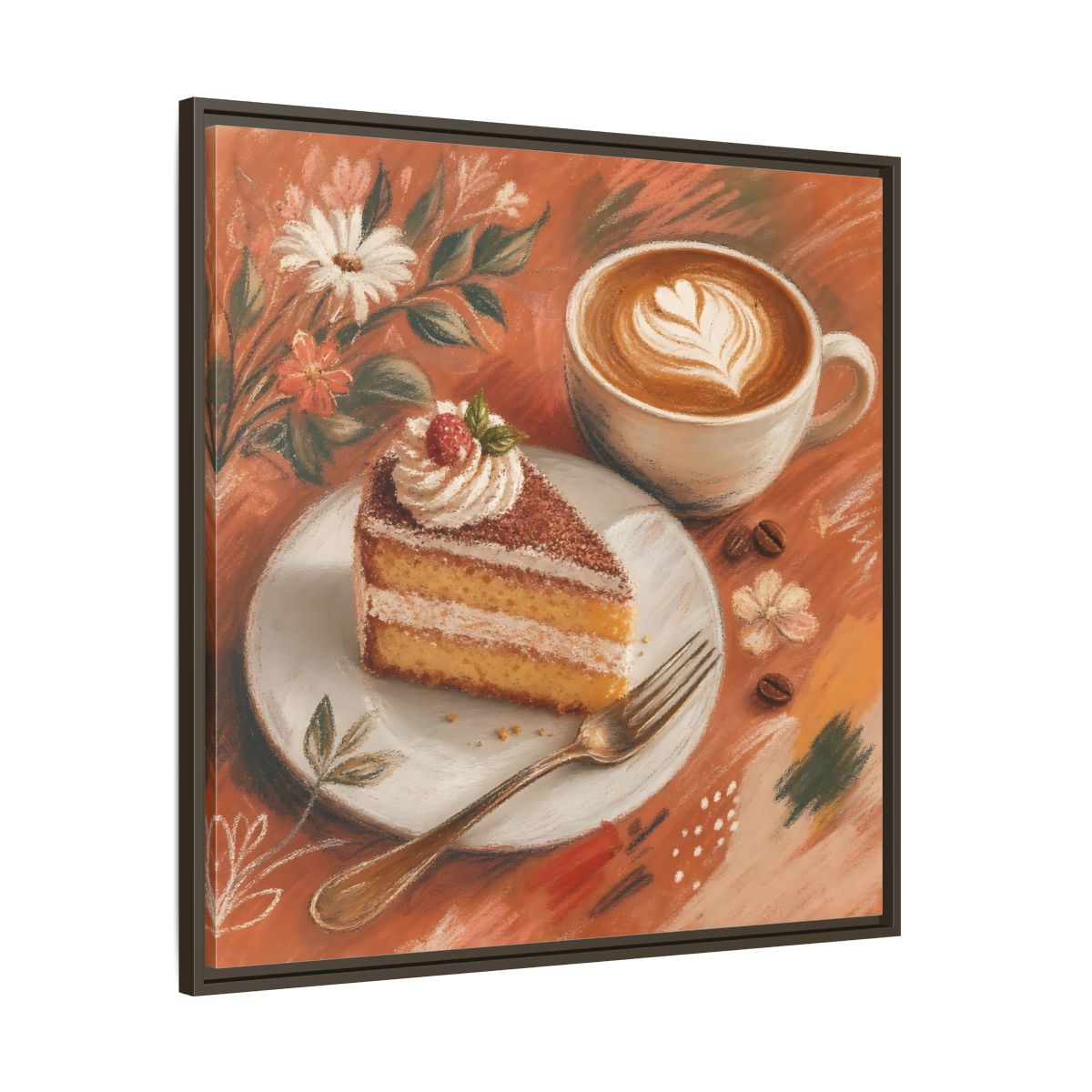 Main Mockup. Nature Coffee Cake Coffee Cake Art shown as stretched canvas wall art