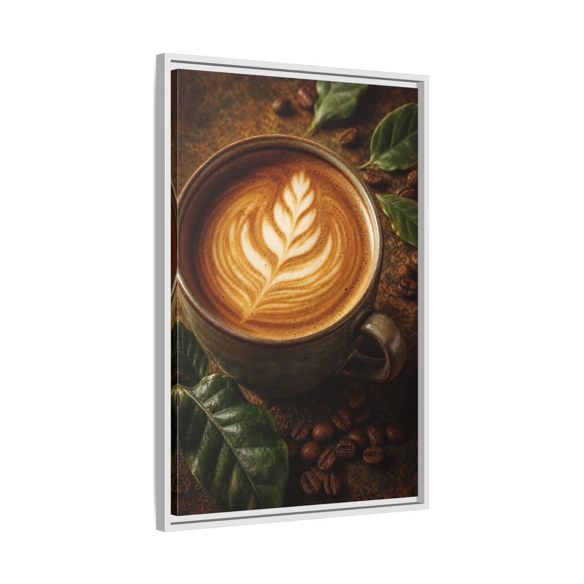 Nature Coffee Cup Earthy Art Framed Canvas Wall Print Framed Canvas Wall Art - Kitchen Decor, Feature shown as canvas wall art