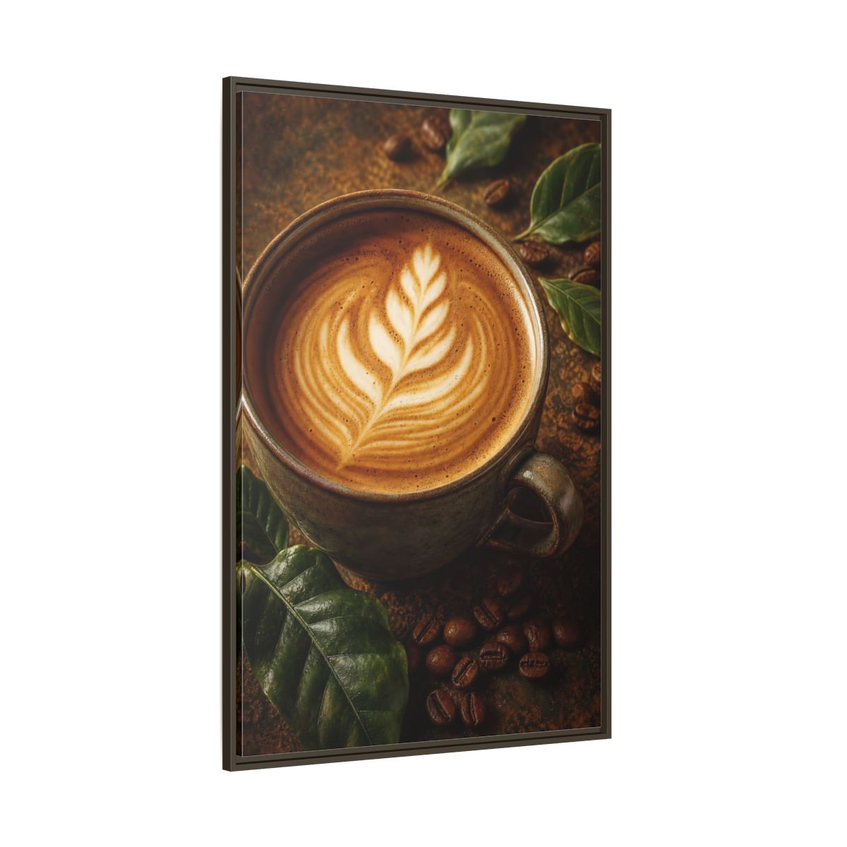 Nature Coffee Cup Earthy Art Framed Canvas Wall Print Framed Canvas Wall Art - Kitchen Decor, Feature shown as canvas wall art