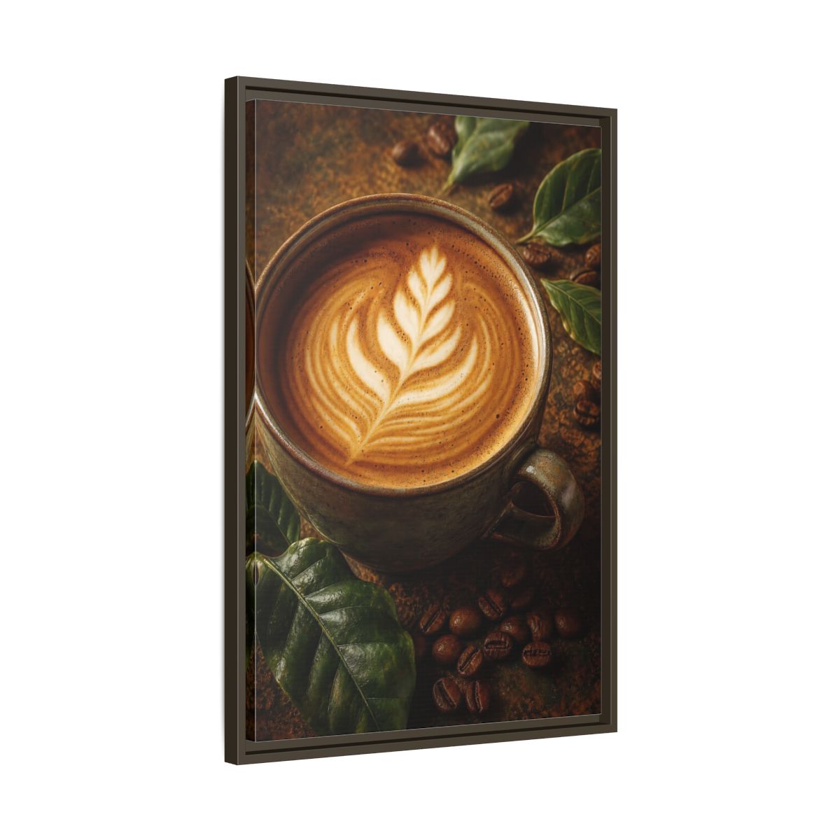 Nature Coffee Cup Earthy Art Framed Canvas Wall Print Framed Canvas Wall Art - Kitchen Decor, Feature shown as canvas wall art