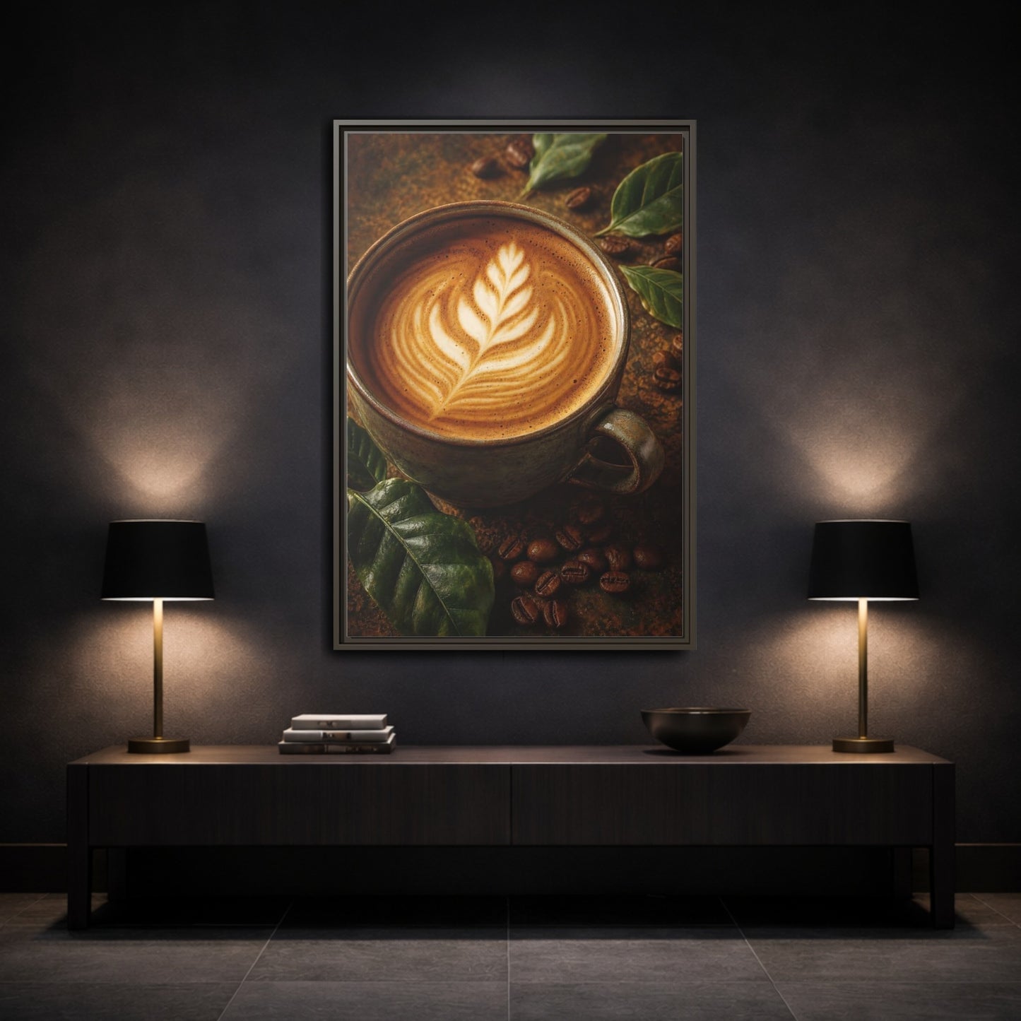 Nature Coffee Cup Earthy Art Framed Canvas Wall Print Framed Canvas Wall Art - Kitchen Decor, Feature shown as canvas wall art