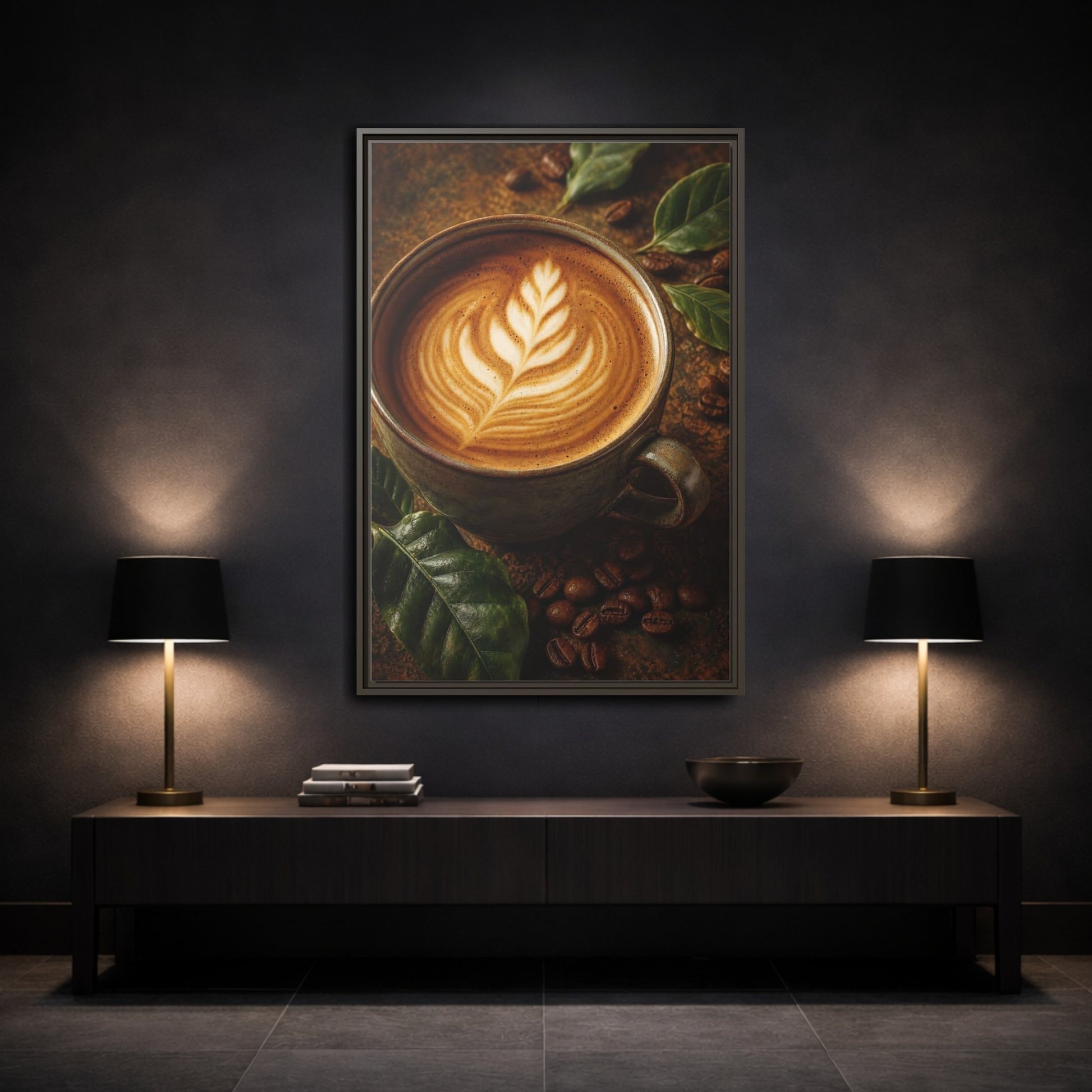 Nature Coffee Cup Earthy Art Framed Canvas Wall Print Framed Canvas Wall Art - Kitchen Decor, Feature shown as canvas wall art