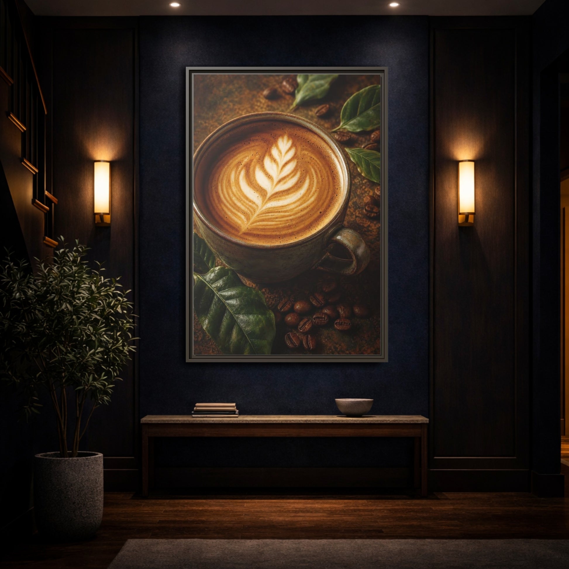 Nature Coffee Cup Earthy Art Framed Canvas Wall Print Framed Canvas Wall Art - Kitchen Decor, Feature shown as canvas wall art
