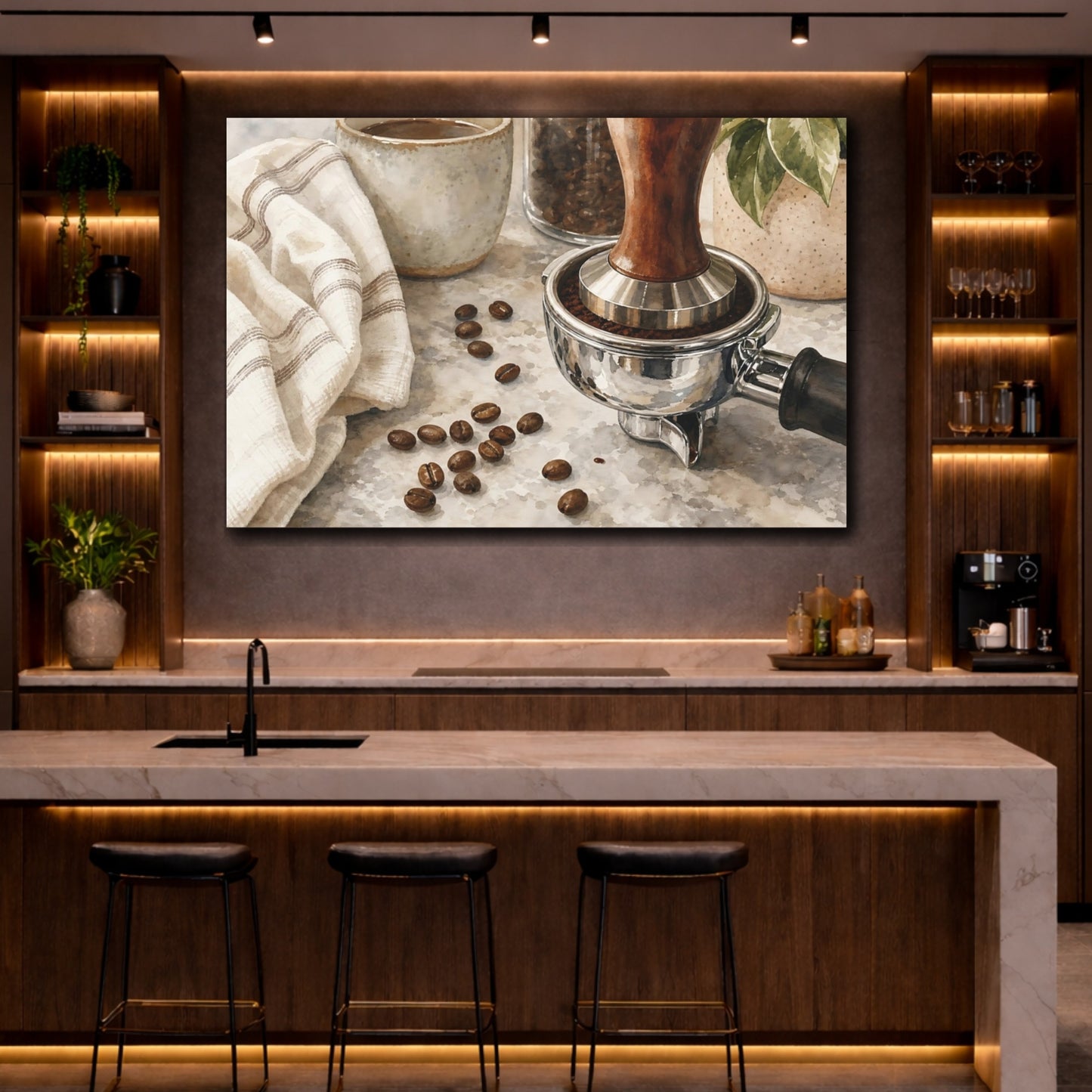 Mockup 2. Nature Coffee Essentials Coffee Brown shown as stretched canvas wall art
