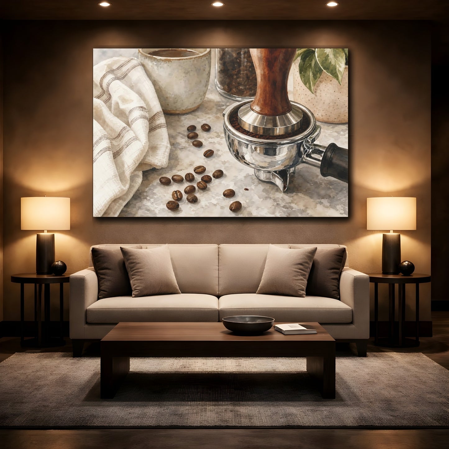 Mockup 3. Nature Coffee Essentials Coffee Brown shown as stretched canvas wall art