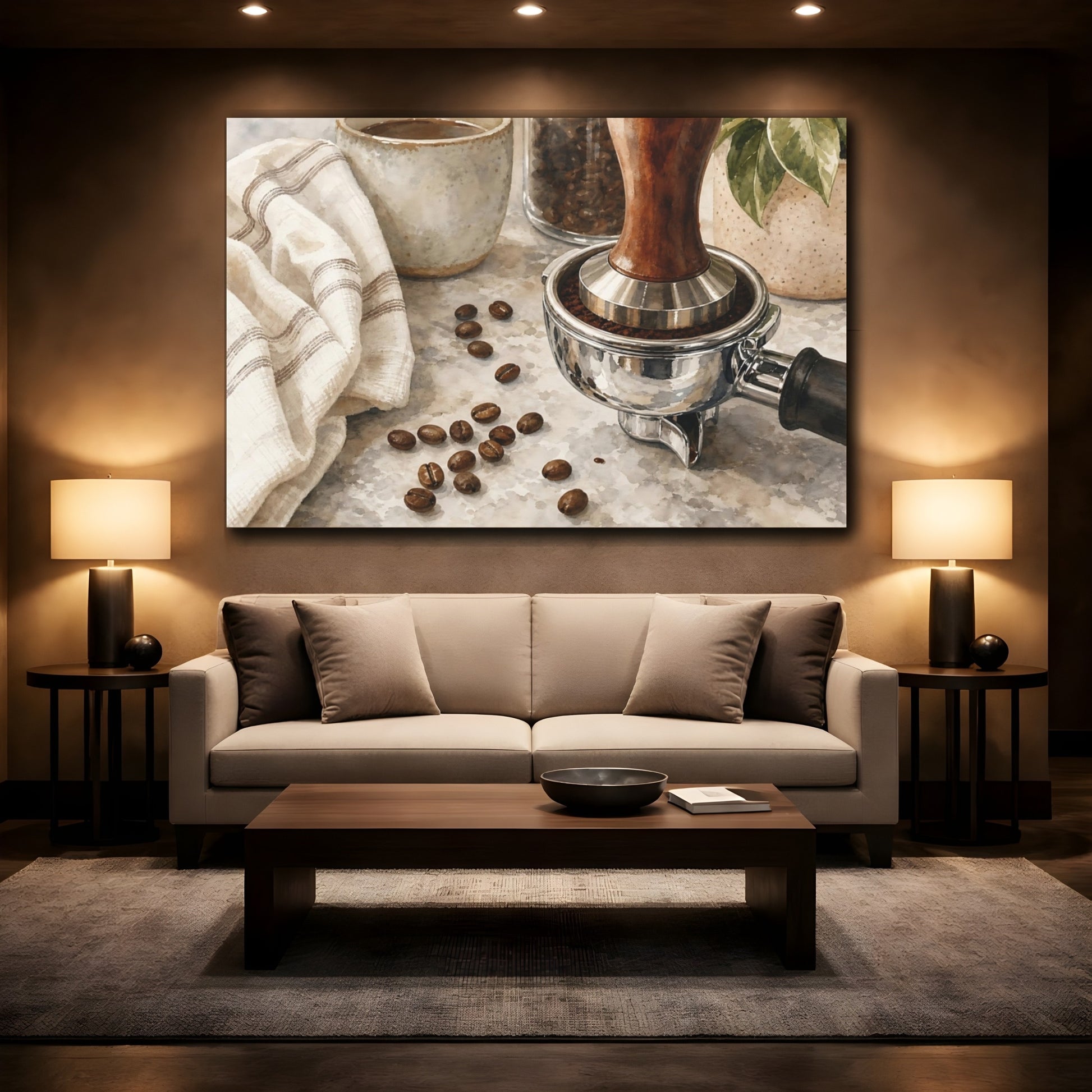 Mockup 3. Nature Coffee Essentials Coffee Brown shown as stretched canvas wall art