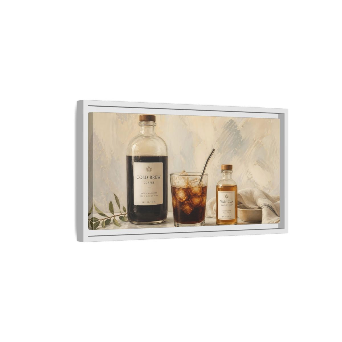 Side Mockup 6. Nature Coffee Coffee Still Life shown as framed canvas print