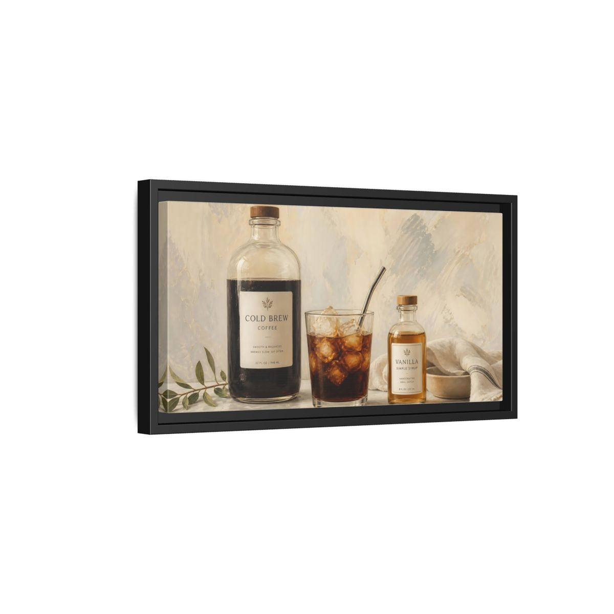 Side Mockup 8. Nature Coffee Coffee Still Life shown as framed canvas print