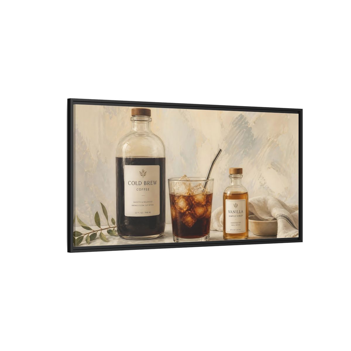 Side Mockup 5. Nature Coffee Coffee Still Life shown as framed canvas print