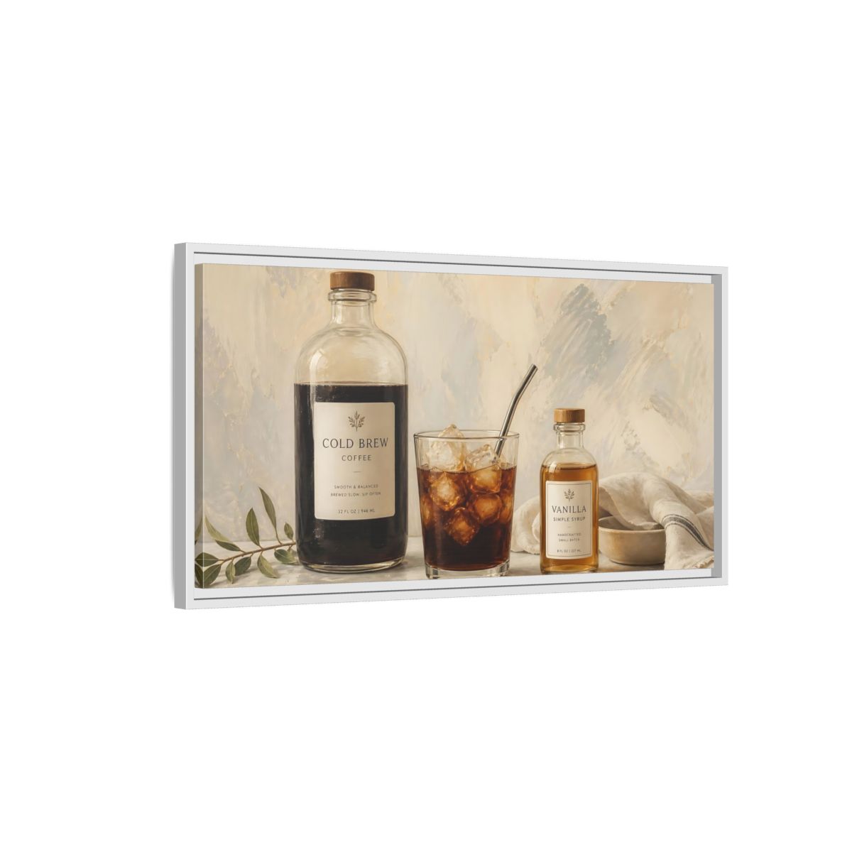 Side Mockup 1. Nature Coffee Coffee Still Life shown as framed canvas print