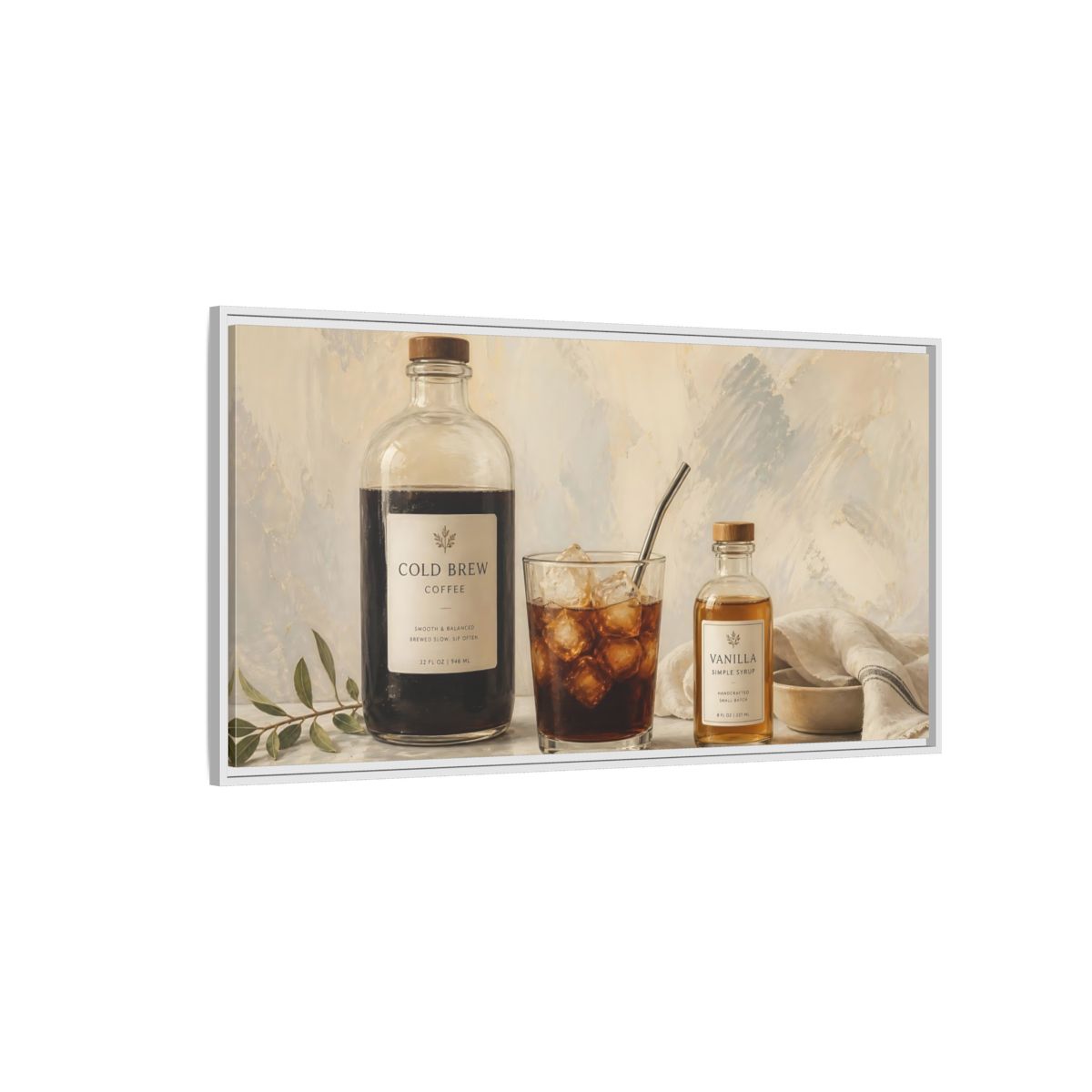 Side Mockup 3. Nature Coffee Coffee Still Life shown as framed canvas print
