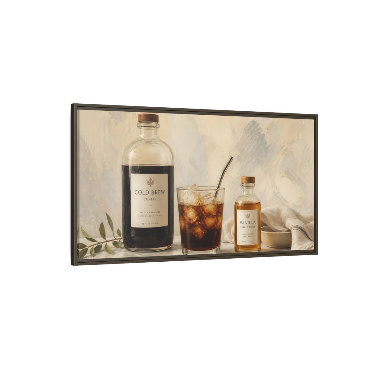 Side Mockup 4. Nature Coffee Coffee Still Life shown as framed canvas print