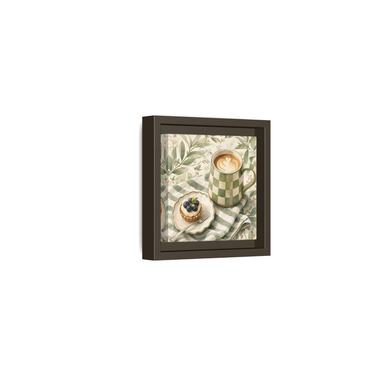 Side Mockup 23. Nature Coffee, Tart Green And Brown shown as stretched canvas wall art