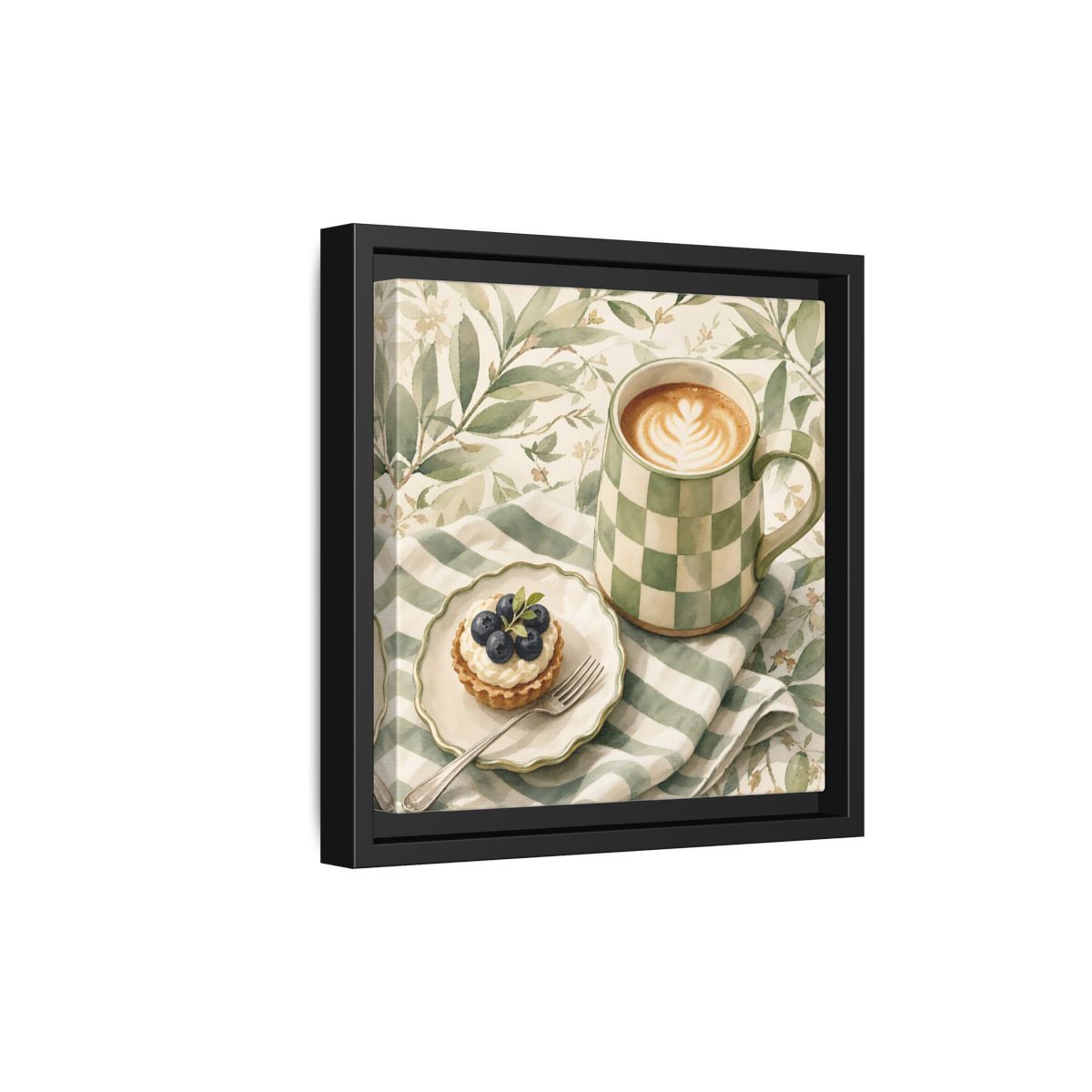 Side Mockup 21. Nature Coffee, Tart Green And Brown shown as stretched canvas wall art