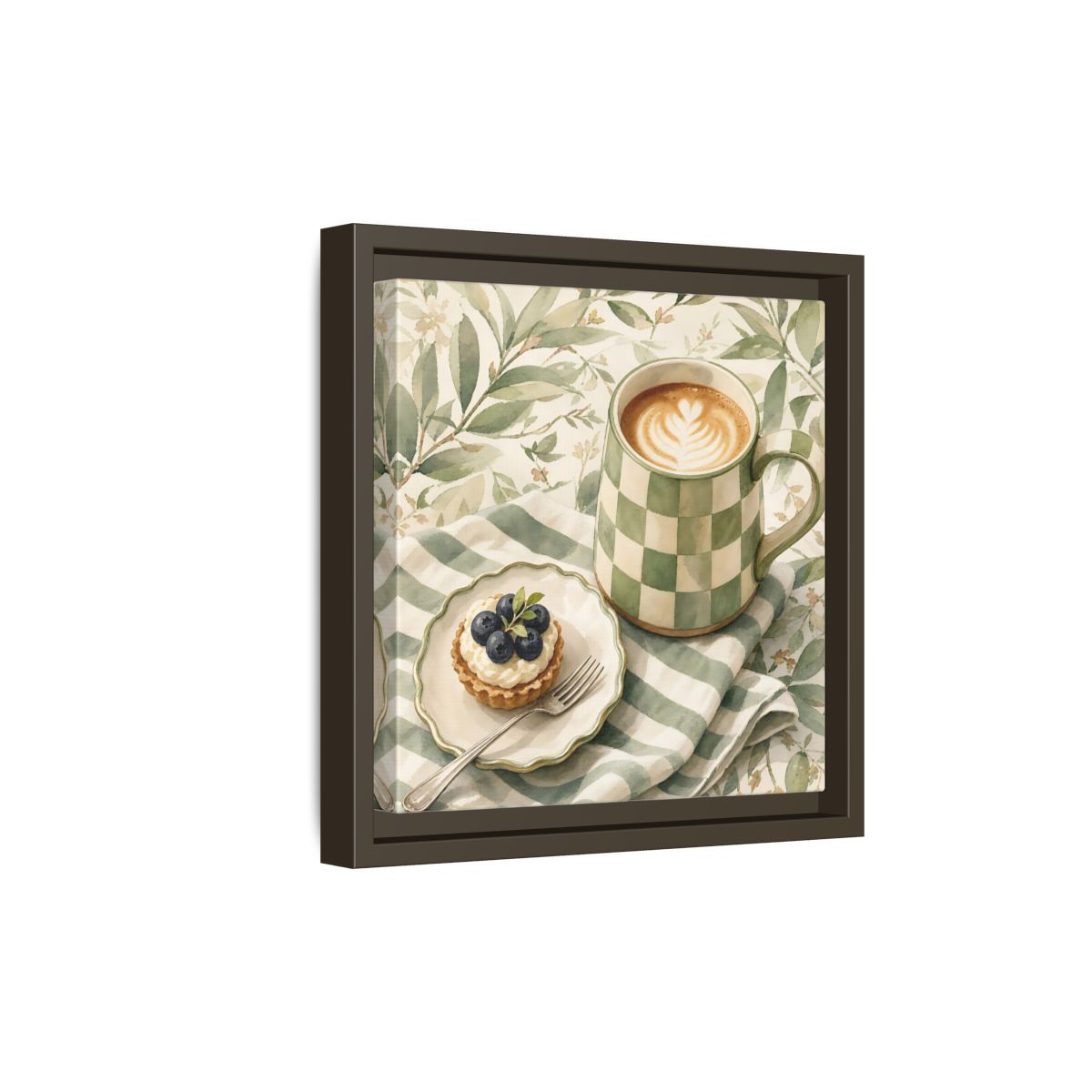 Side Mockup 20. Nature Coffee, Tart Green And Brown shown as stretched canvas wall art