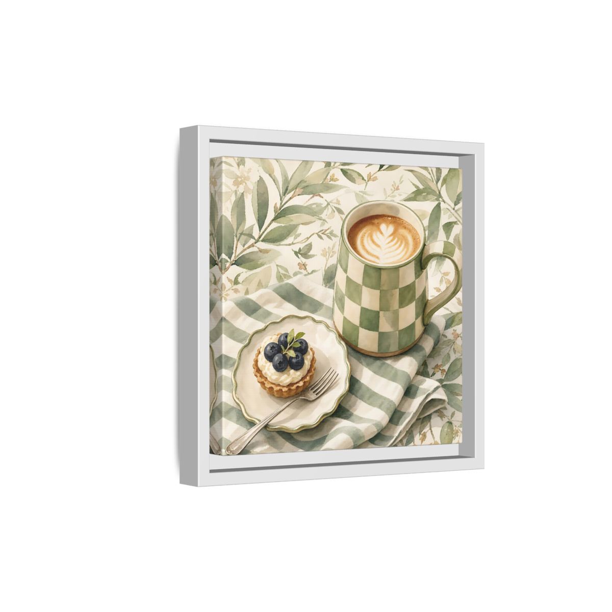 Side Mockup 19. Nature Coffee, Tart Green And Brown shown as stretched canvas wall art