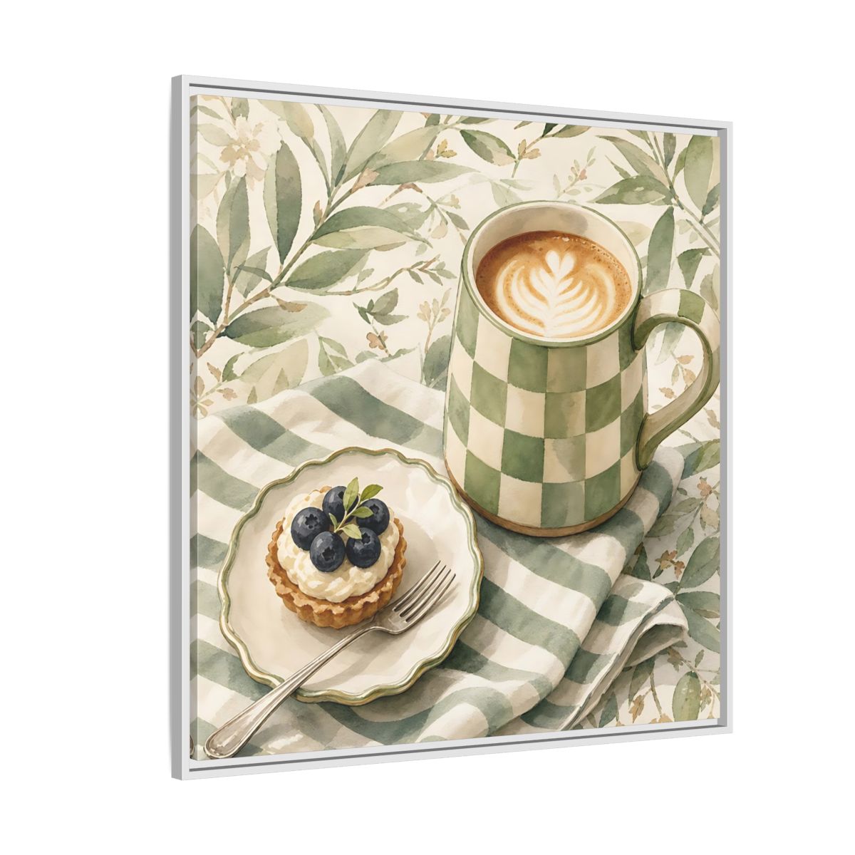 Side Mockup 4. Nature Coffee, Tart Green And Brown shown as stretched canvas wall art