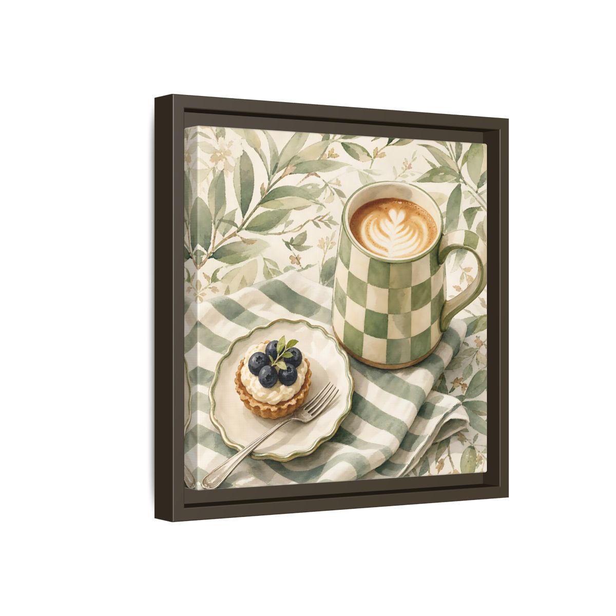 Side Mockup 17. Nature Coffee, Tart Green And Brown shown as stretched canvas wall art