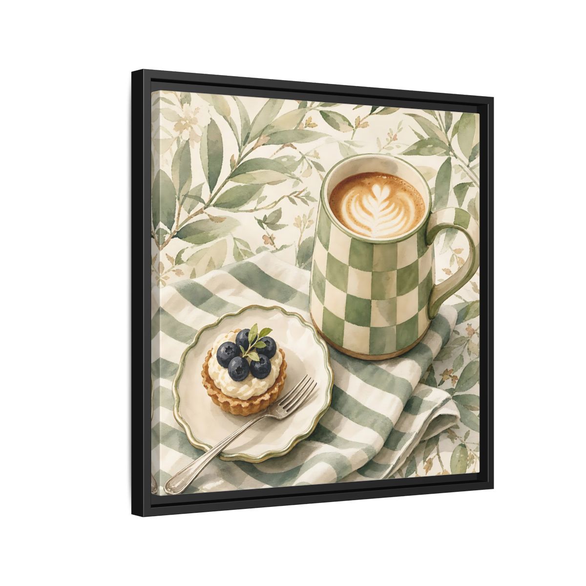 Side Mockup 12. Nature Coffee, Tart Green And Brown shown as stretched canvas wall art