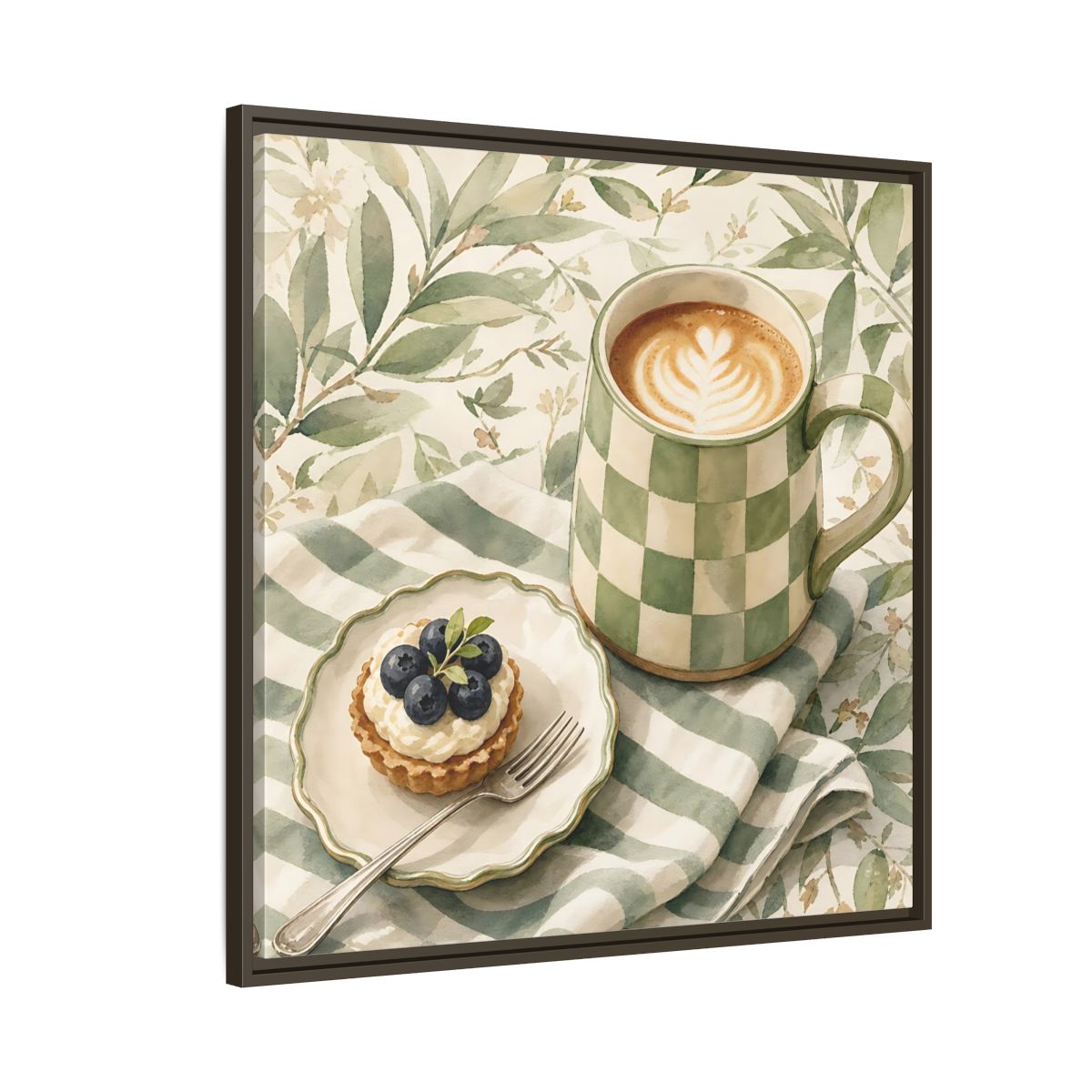 Side Mockup 8. Nature Coffee, Tart Green And Brown shown as stretched canvas wall art