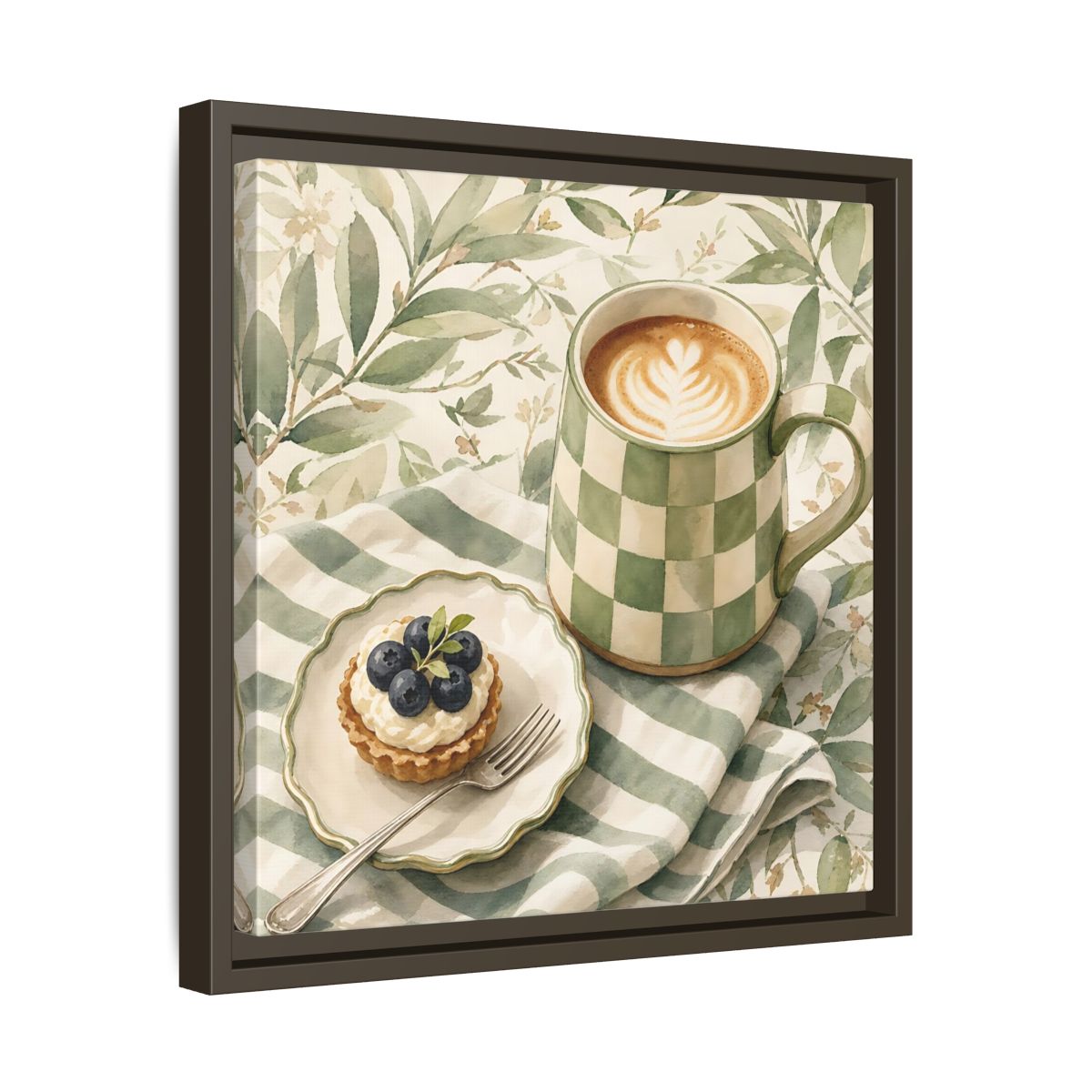 Side Mockup 29. Nature Coffee, Tart Green And Brown shown as stretched canvas wall art