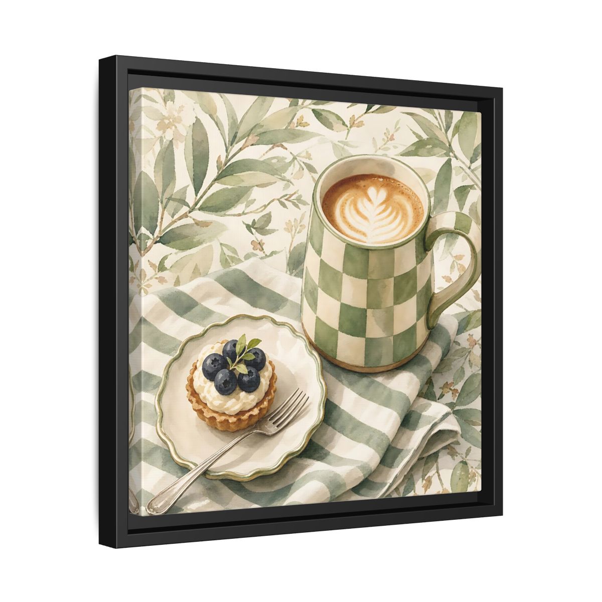 Side Mockup 32. Nature Coffee, Tart Green And Brown shown as stretched canvas wall art