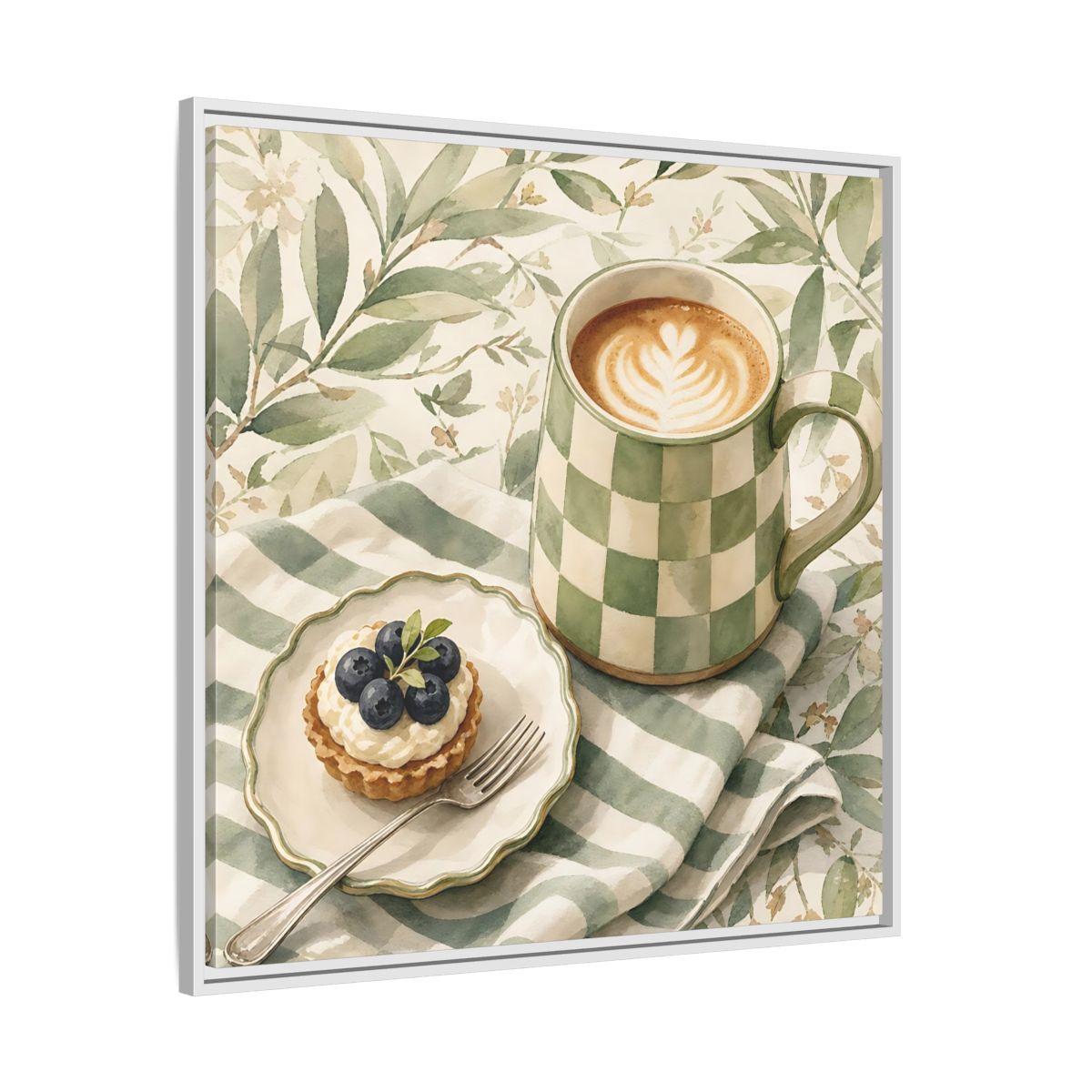 Side Mockup 25. Nature Coffee, Tart Green And Brown shown as stretched canvas wall art