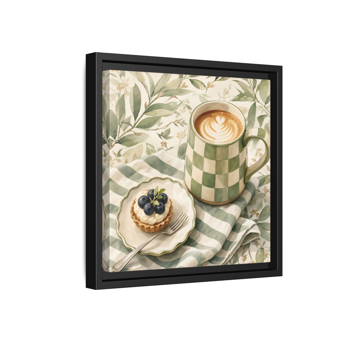 Side Mockup 18. Nature Coffee, Tart Green And Brown shown as stretched canvas wall art