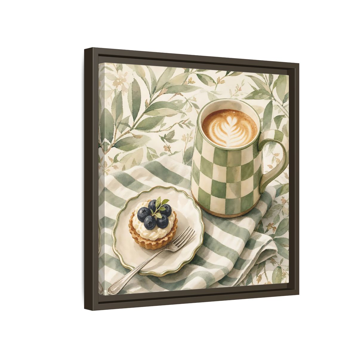 Side Mockup 14. Nature Coffee, Tart Green And Brown shown as stretched canvas wall art