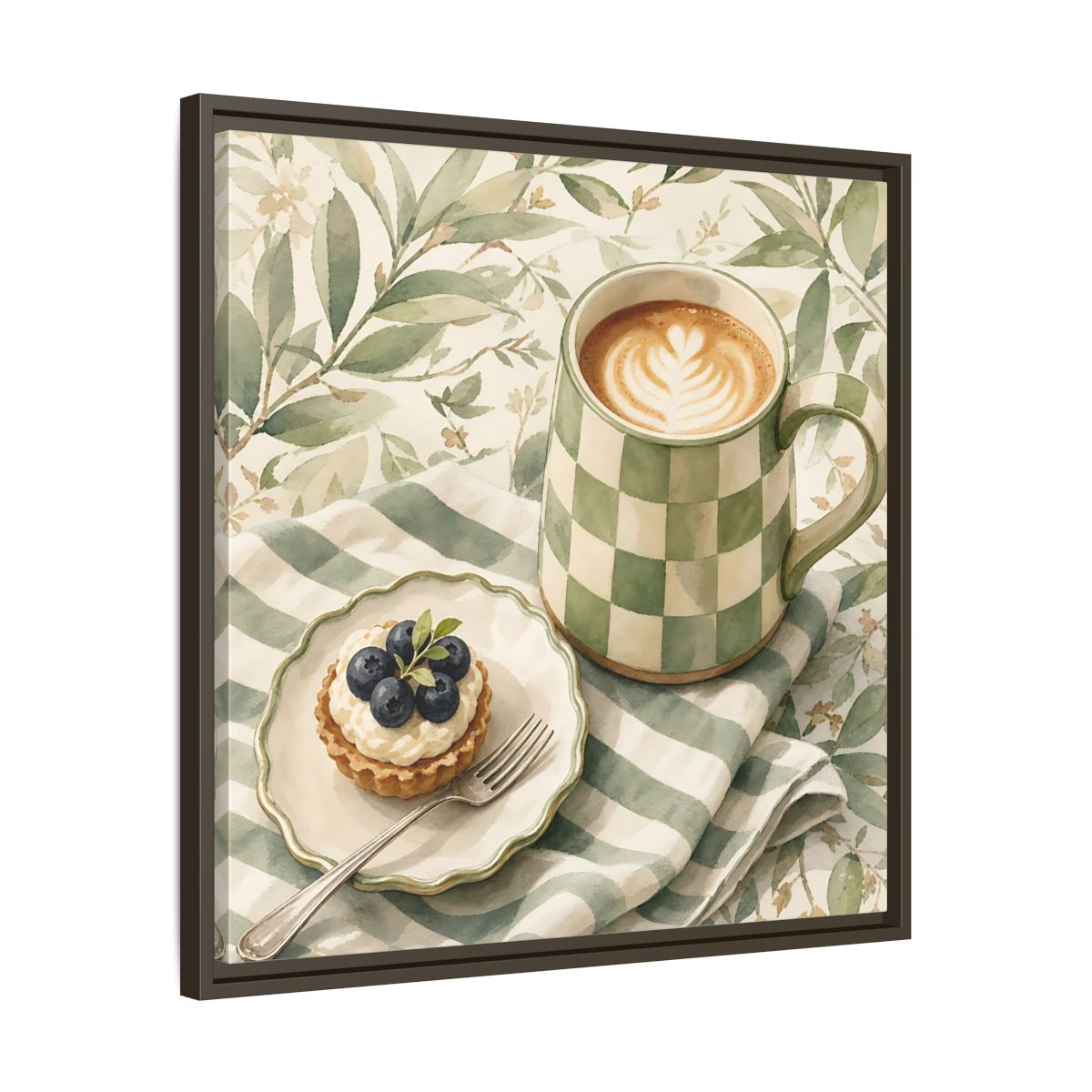 Side Mockup 27. Nature Coffee, Tart Green And Brown shown as stretched canvas wall art