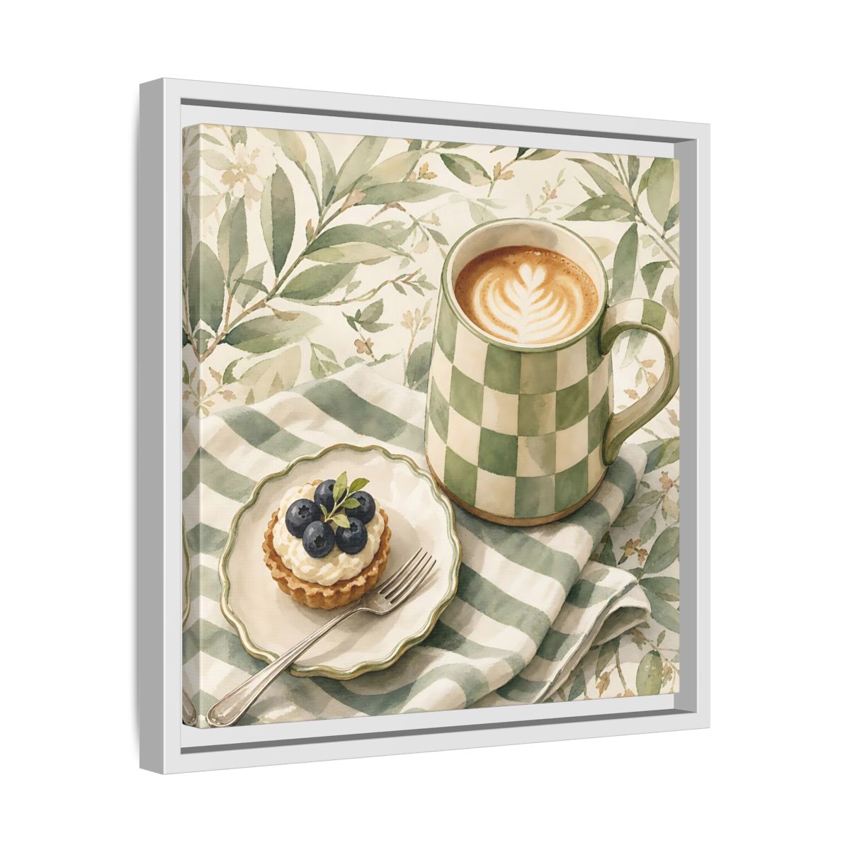 Side Mockup 28. Nature Coffee, Tart Green And Brown shown as stretched canvas wall art
