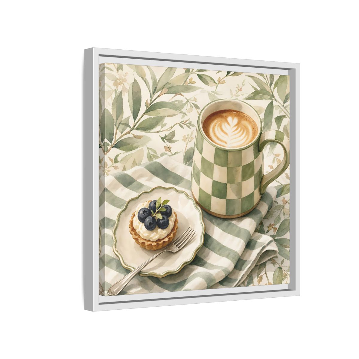 Side Mockup 13. Nature Coffee, Tart Green And Brown shown as stretched canvas wall art