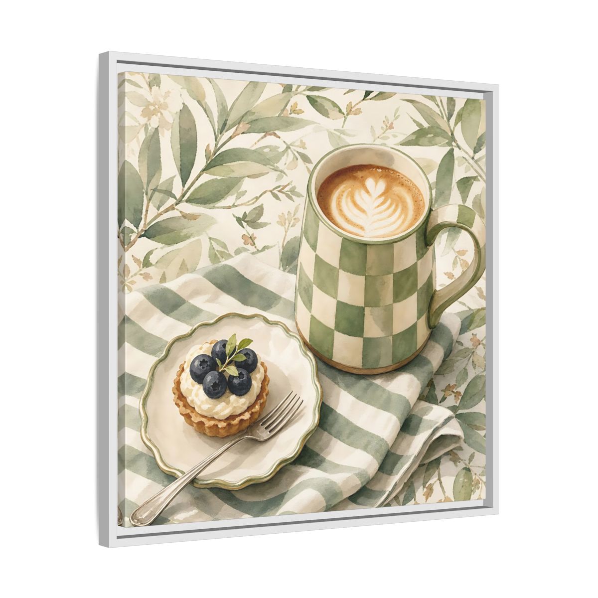 Side Mockup 26. Nature Coffee, Tart Green And Brown shown as stretched canvas wall art