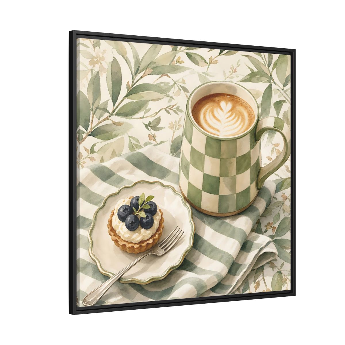 Side Mockup 6. Nature Coffee, Tart Green And Brown shown as stretched canvas wall art