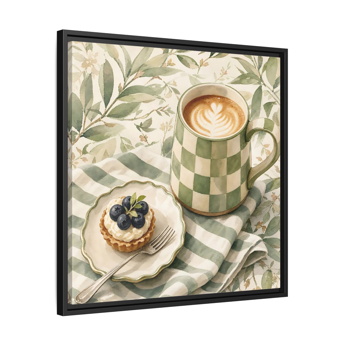 Side Mockup 31. Nature Coffee, Tart Green And Brown shown as stretched canvas wall art